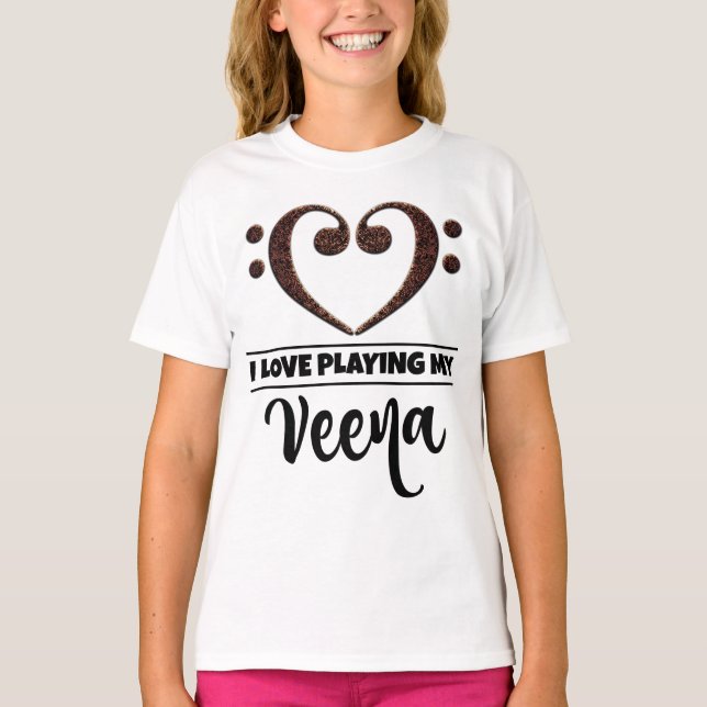 Bass Clef Heart Love Playing Veena T-Shirt (Front)