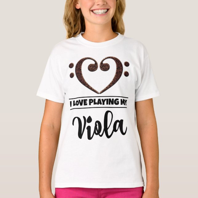 Bass Clef Heart Love Playing Viola T-Shirt (Front)