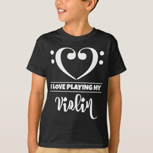 Double Bass Clef Heart I Love Playing My Violin T-Shirt