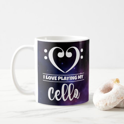 Bass Clef Heart Purple Nebula I Love Playing My Cello Coffee Mug