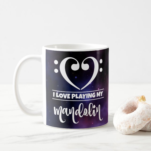 Bass Clef Heart Purple Nebula Love Mandolin Coffee Mug (With Donut)