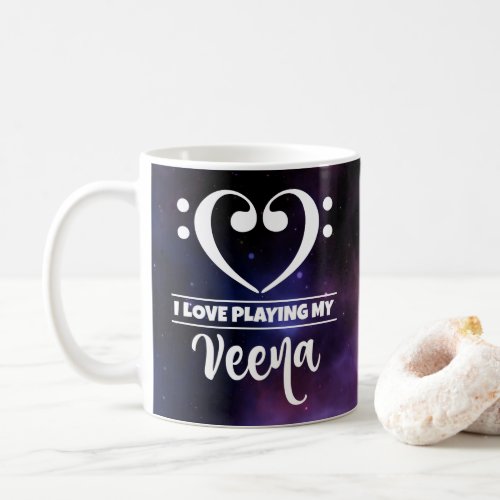 Bass Clef Heart Purple Nebula I Love Playing My Veena Coffee Mug