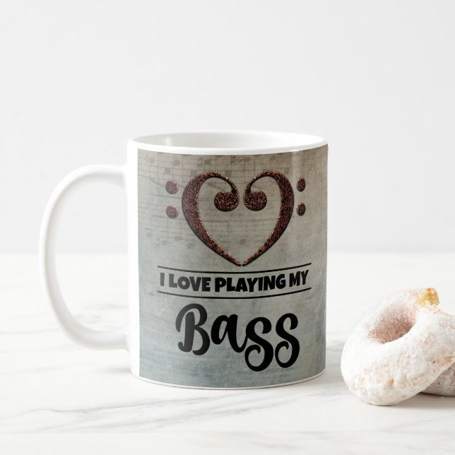 Bass Clef Heart Vintage Sheet Music Bass Coffee Mug (With Donut)