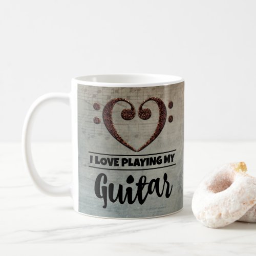 Bass Clef Heart Vintage Sheet Music I Love Playing My Guitar Coffee Mug