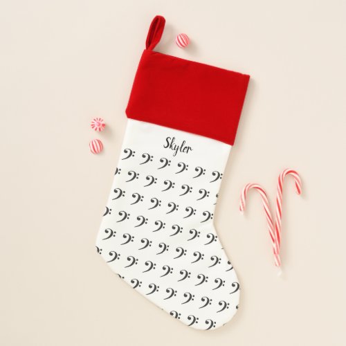Bass Clef Music black and white Christmas Stocking