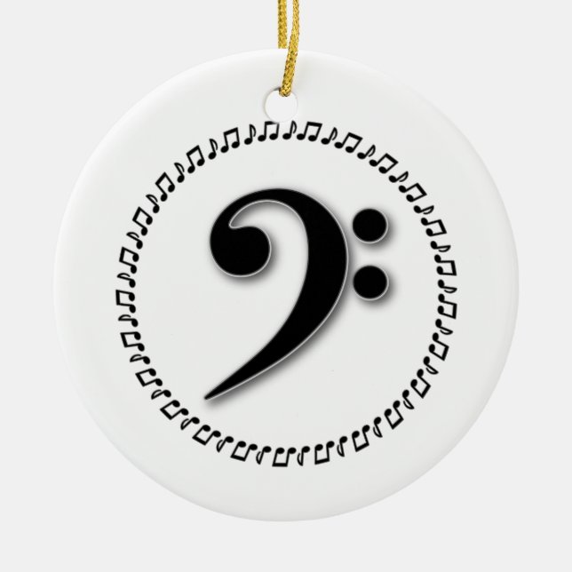 Bass Clef Music Note Design Ceramic Ornament (Front)