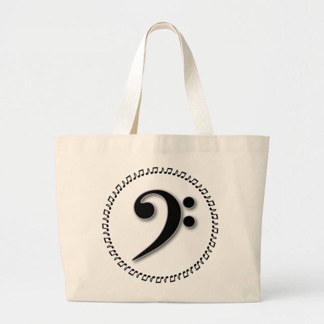 Bass Clef Music Note Design Large Tote Bag (Front)