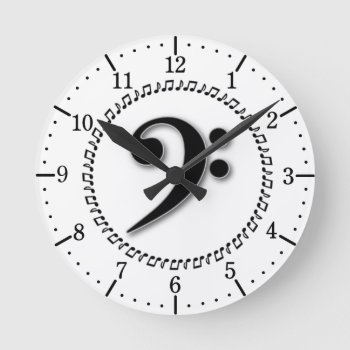 Bass Clef Music Note Design Round Clock by warrior_woman at Zazzle