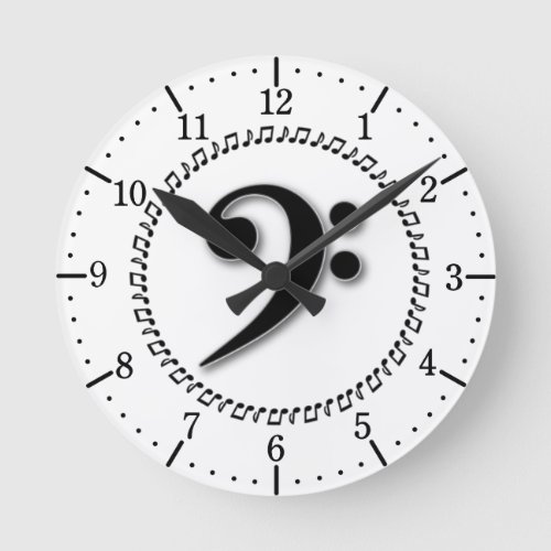 Bass Clef Music Note Design Round Clock