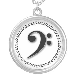 Bass Clef Music Note Design Silver Plated Necklace