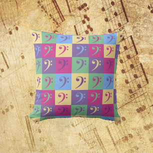 Bass Clef Music Pattern Bright Throw Pillow