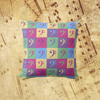 Bass Clef Music Pattern Bright Throw Pillow