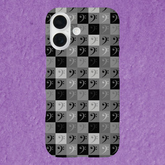 Bass Clef Music Pattern Gray and Black iPhone 16 Case