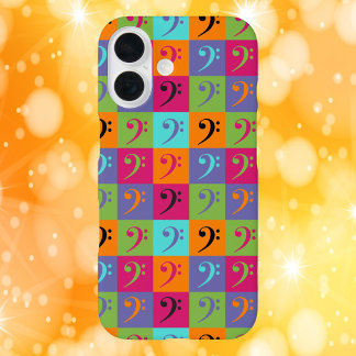 Bass Clef Music Pattern Orange Pink Purple iPhone 16 Case