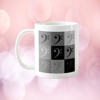 Bass Clef Music Symbol Pattern Black Gray Coffee Mug