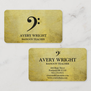 Bass Clef Music Teacher Gold & Black Professional Business Card