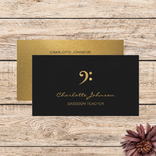 Bass Clef Music Teacher Gold&Black Professional Business Card