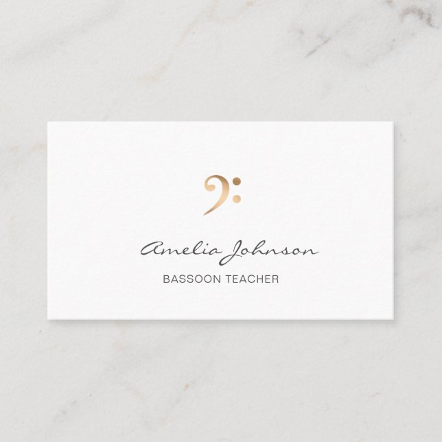 Bass Clef Music Teacher Gold Professional White Business Card (Front)