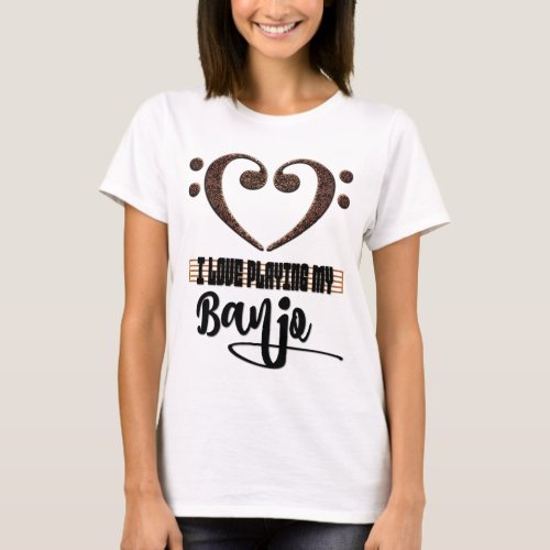 Bass Clef Musical Heart I Love Playing My Banjo Music Notes T-Shirt