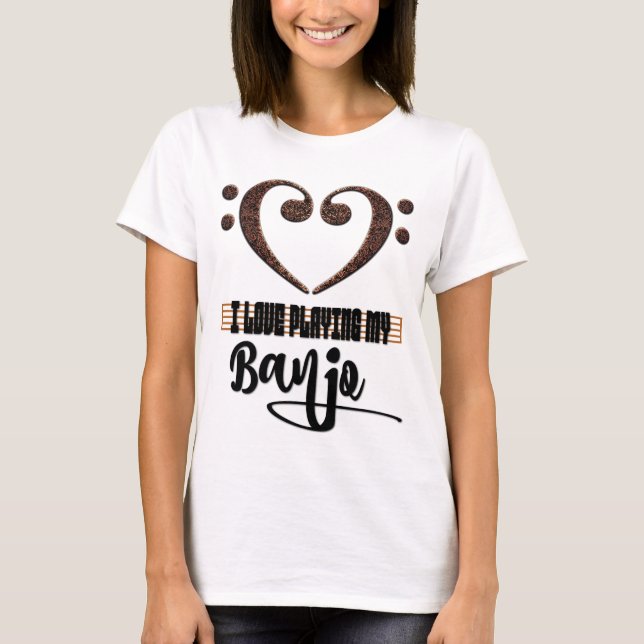 Bass Clef Musical Heart I Love Playing My Banjo T-Shirt (Front)