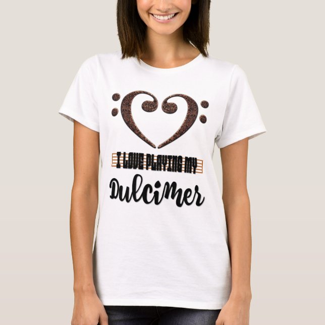 Bass Clef Musical Heart I Love Playing My Dulcimer T-Shirt (Front)