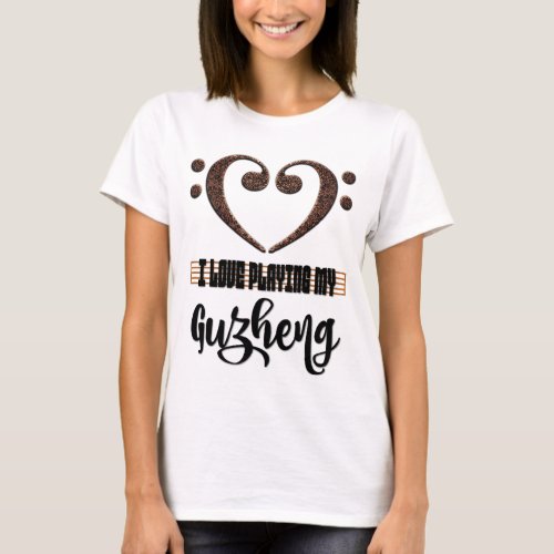 Bass Clef Musical Heart I Love Playing My Guzheng Music Notes T-Shirt