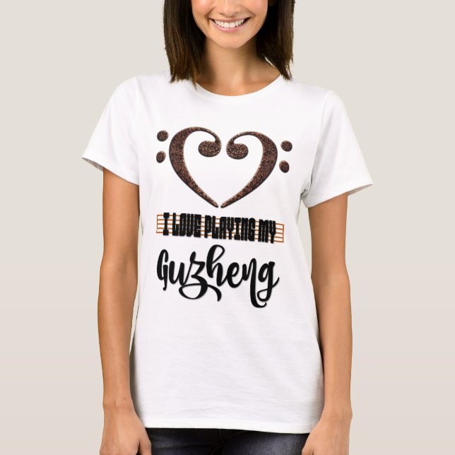 Bass Clef Musical Heart I Love Playing My Guzheng T-Shirt (Front)