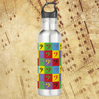 Bass Clef Rainbow Pop Art Pattern Stainless Steel Water Bottle