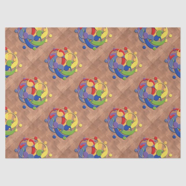 Bass Clef Rainbow Puzzle Ball on Copper Shingles Tissue Paper (Front)
