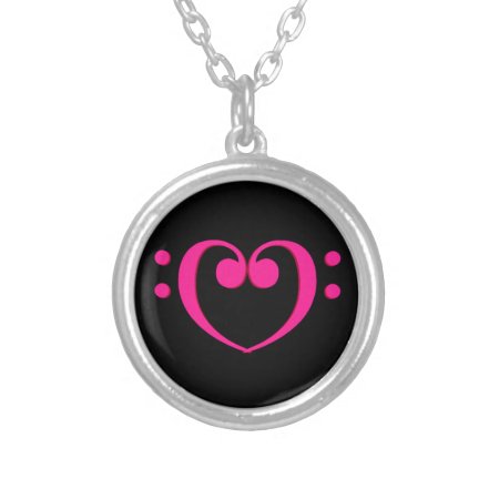 Bass Clef Valentine Heart Silver Plated Necklace