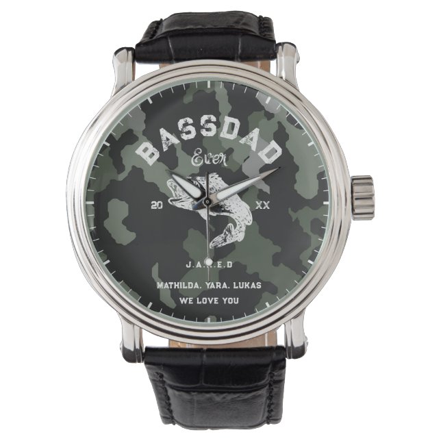 BASS DAD EVER Funny Fishing Father's Day Camouflag Watch (Front)