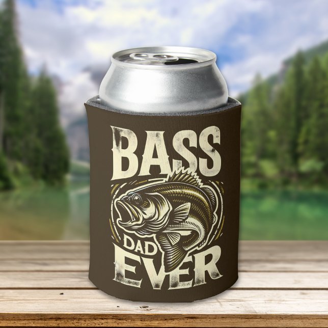 Bass Dad Ever- Yellow Fish Design – Funny Fishing Can Cooler (Creator Uploaded)