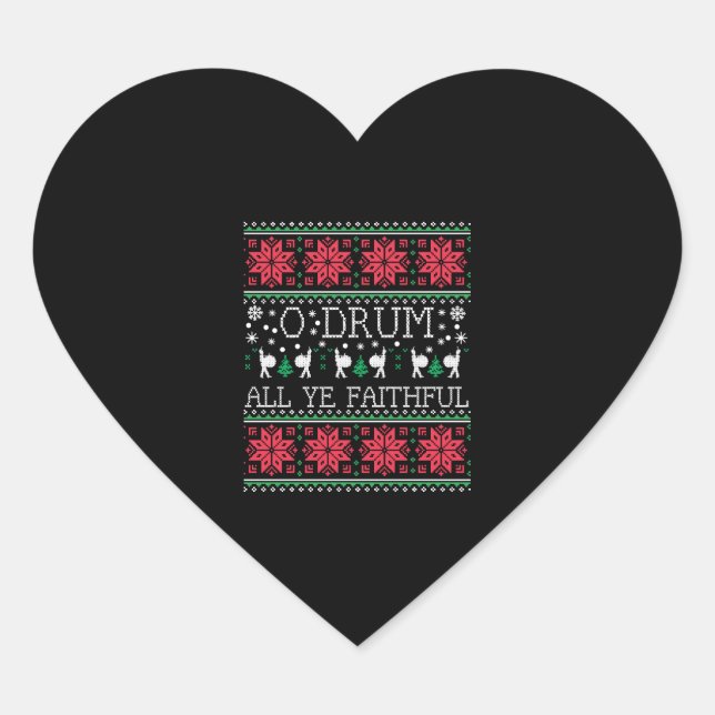 Bass Drum Drummer Christmas Ugly Sweater Gift Heart Sticker (Front)