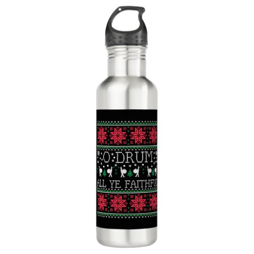 Bass Drum Drummer Christmas Ugly Sweater Gift Stainless Steel Water Bottle