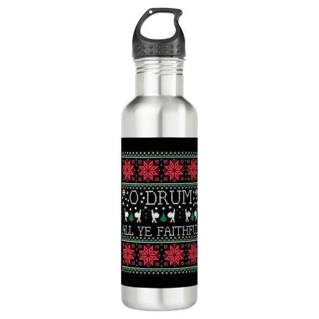 Bass Drum Drummer Christmas Ugly Sweater Gift Stainless Steel Water Bottle (Front)
