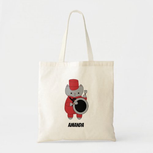 Bass Drum Marching Band Cat Red Black Personalize Tote Bag