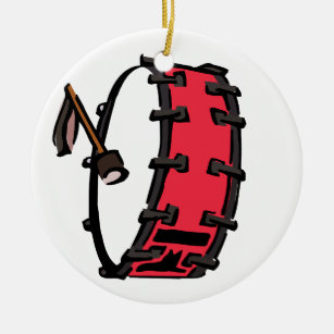 Bass Drum Marching Red with Mallet Clear Head Ceramic Ornament
