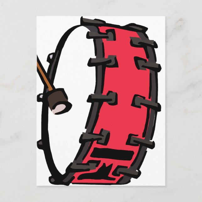 Bass Drum Marching Red with Mallet Clear Head Postcard (Front)