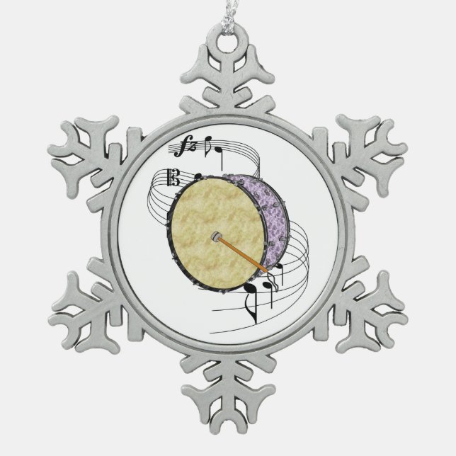 Bass Drum Snowflake Pewter Christmas Ornament (Front)