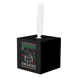 Bass Drum Ugly Christmas Sweater Cube Ornament
