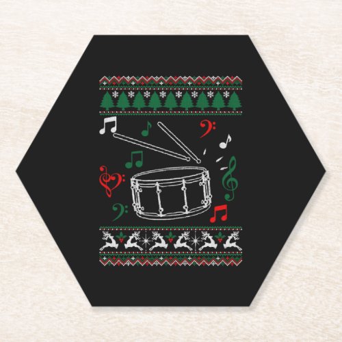 Bass Drum Ugly Christmas Sweater Paper Coaster