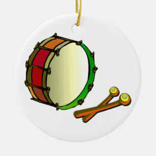 Bass drum with mallets red green ceramic ornament