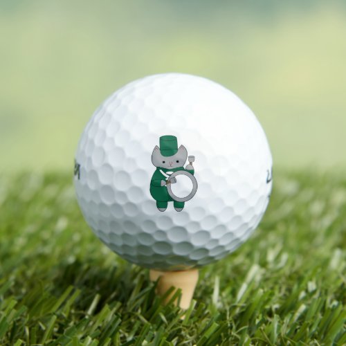 Bass Drummer Cat Marching Band Green and White Golf Balls