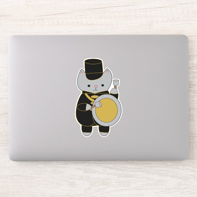 Bass Drummer Marching Band Cat Black Yellow Gold  Sticker (Computer)