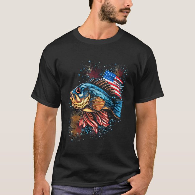 Bass Fish American Flag Patriotic Fishing T-Shirt (Front)