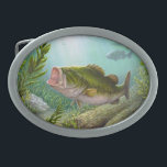 Bass Fish Belt Buckle<br><div class="desc">A big-mouth bass fish in a near magical setting of grass and sparkling sand. By Amanda Diehl, Paxdomino Designs.</div>