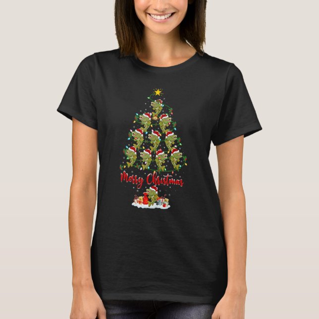 Bass Fish Christmas Tree Lights  Bass Fish Xmas T-Shirt (Front)
