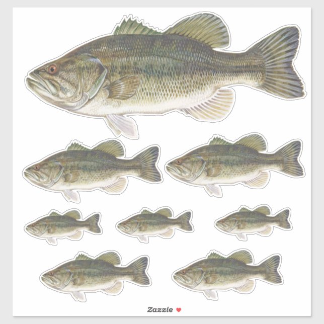 Bass Fish Custom Cut Vinyl Stickers Set (Sheet)