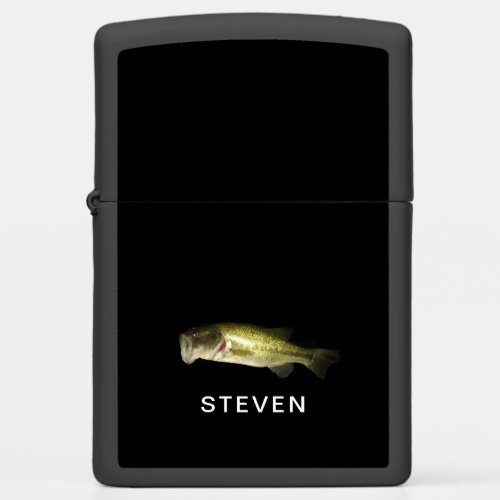 Bass Fish Fisherman Matte Black Personalized Zippo Lighter
