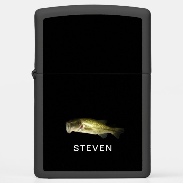 Bass Fish Fisherman Matte Black Personalized Zippo Lighter (Front)